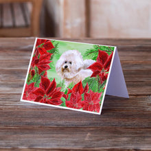 Load image into Gallery viewer, Bichon Frise #2 Poinsettas Greeting Cards -  Blank Note Cards – 8-Pack of Artist-Designed Cards with Envelopes