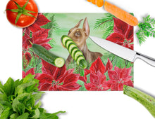 Load image into Gallery viewer, Doberman Pinscher Poinsettas Glass Cutting Boards – Durable, Decorative Kitchen Art Large CK1357LCB