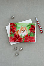 Load image into Gallery viewer, Pomeranian #2 Poinsettas Greeting Cards -  Blank Note Cards – 8-Pack of Artist-Designed Cards with Envelopes