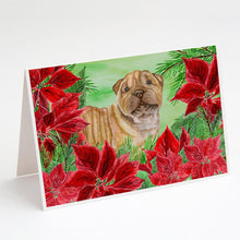 Load image into Gallery viewer, Shar Pei Puppy Poinsettas Greeting Cards -  Blank Note Cards – 8-Pack of Artist-Designed Cards with Envelopes