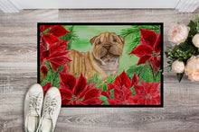 Load image into Gallery viewer, Shar Pei Puppy Poinsettas Doormat - 24x36 Decorative Floor Mat – Indoor/Outdoor Rug with Artistic Flair CK1366JMAT