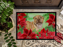 Load image into Gallery viewer, Shar Pei Puppy Poinsettas Doormat - 24x36 Decorative Floor Mat – Indoor/Outdoor Rug with Artistic Flair CK1366JMAT