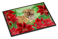 Load image into Gallery viewer, Shar Pei Puppy Poinsettas Doormat - 24x36 Decorative Floor Mat – Indoor/Outdoor Rug with Artistic Flair CK1366JMAT
