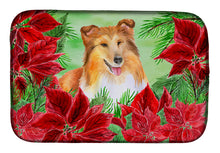 Load image into Gallery viewer, Sheltie Poinsettas Dish Drying Mat – Absorbent, Artistic Kitchen Essentials CK1367DDM