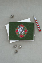 Load image into Gallery viewer, Alaskan Malamute Poinsetta Wreath Greeting Cards -  Blank Note Cards – 8-Pack of Artist-Designed Cards with Envelopes