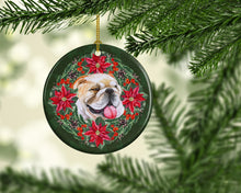 Load image into Gallery viewer, English Bulldog Poinsetta Wreath Ornament - Round Ceramic Ornament – Artist-Designed Keepsake Decoration