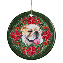 Load image into Gallery viewer, English Bulldog Poinsetta Wreath Ornament - Round Ceramic Ornament – Artist-Designed Keepsake Decoration