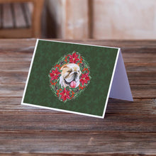 Load image into Gallery viewer, English Bulldog Poinsetta Wreath Greeting Cards -  Blank Note Cards – 8-Pack of Artist-Designed Cards with Envelopes