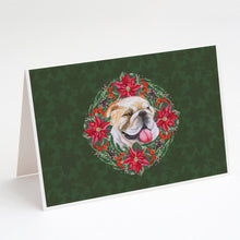 Load image into Gallery viewer, English Bulldog Poinsetta Wreath Greeting Cards -  Blank Note Cards – 8-Pack of Artist-Designed Cards with Envelopes
