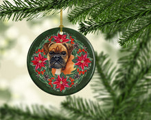 Load image into Gallery viewer, German Boxer Poinsetta Wreath Ornament - Round Ceramic Ornament – Artist-Designed Keepsake Decoration