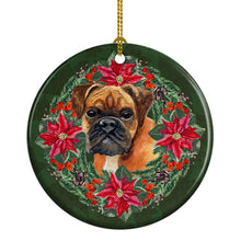 Load image into Gallery viewer, German Boxer Poinsetta Wreath Ornament - Round Ceramic Ornament – Artist-Designed Keepsake Decoration