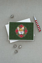 Load image into Gallery viewer, Pembroke Corgi Poinsetta Wreath Greeting Cards -  Blank Note Cards – 8-Pack of Artist-Designed Cards with Envelopes