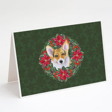 Load image into Gallery viewer, Pembroke Corgi Poinsetta Wreath Greeting Cards -  Blank Note Cards – 8-Pack of Artist-Designed Cards with Envelopes