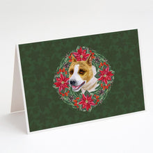 Load image into Gallery viewer, American Staffordshire Poinsetta Wreath Greeting Cards -  Blank Note Cards – 8-Pack of Artist-Designed Cards with Envelopes