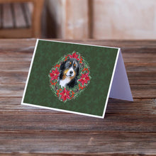 Load image into Gallery viewer, Bernese Mountain Dog Poinsetta Wreath Greeting Cards -  Blank Note Cards – 8-Pack of Artist-Designed Cards with Envelopes