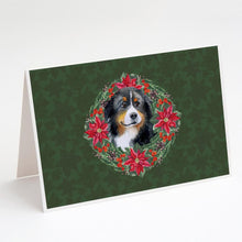 Load image into Gallery viewer, Bernese Mountain Dog Poinsetta Wreath Greeting Cards -  Blank Note Cards – 8-Pack of Artist-Designed Cards with Envelopes