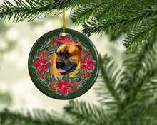 Load image into Gallery viewer, Boerboel Mastiff Poinsetta Wreath Ornament - Round Ceramic Ornament – Artist-Designed Keepsake Decoration