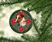 Load image into Gallery viewer, Smooth Fox Terrier Poinsetta Wreath Ornament - Round Ceramic Ornament – Artist-Designed Keepsake Decoration