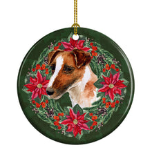 Load image into Gallery viewer, Smooth Fox Terrier Poinsetta Wreath Ornament - Round Ceramic Ornament – Artist-Designed Keepsake Decoration