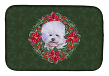 Load image into Gallery viewer, Bichon Frise Poinsetta Wreath Dish Drying Mat – Absorbent, Artistic Kitchen Essentials CK1514DDM
