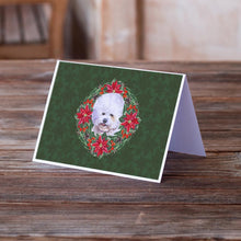 Load image into Gallery viewer, Bichon Frise Poinsetta Wreath Greeting Cards -  Blank Note Cards – 8-Pack of Artist-Designed Cards with Envelopes