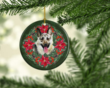 Load image into Gallery viewer, East-European Shepherd Poinsetta Wreath Ornament - Round Ceramic Ornament – Artist-Designed Keepsake Decoration