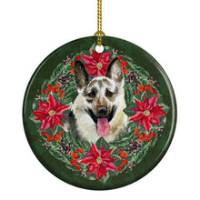 Load image into Gallery viewer, East-European Shepherd Poinsetta Wreath Ornament - Round Ceramic Ornament – Artist-Designed Keepsake Decoration