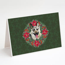 Load image into Gallery viewer, East-European Shepherd Poinsetta Wreath Greeting Cards -  Blank Note Cards – 8-Pack of Artist-Designed Cards with Envelopes