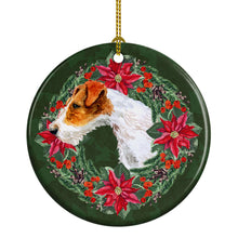 Load image into Gallery viewer, Fox Terrier Poinsetta Wreath Ornament - Round Ceramic Ornament – Artist-Designed Keepsake Decoration