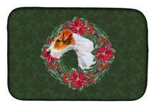 Load image into Gallery viewer, Fox Terrier Poinsetta Wreath Dish Drying Mat – Absorbent, Artistic Kitchen Essentials CK1516DDM