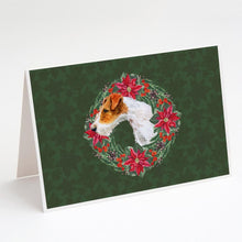 Load image into Gallery viewer, Fox Terrier Poinsetta Wreath Greeting Cards -  Blank Note Cards – 8-Pack of Artist-Designed Cards with Envelopes