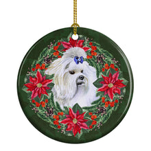 Load image into Gallery viewer, Maltese Poinsetta Wreath Ornament - Round Ceramic Ornament – Artist-Designed Keepsake Decoration