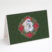 Load image into Gallery viewer, Maltese Poinsetta Wreath Greeting Cards -  Blank Note Cards – 8-Pack of Artist-Designed Cards with Envelopes