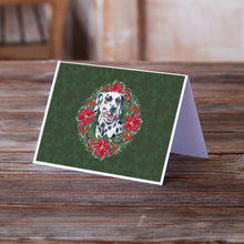 Load image into Gallery viewer, Dalmatian Poinsetta Wreath Greeting Cards -  Blank Note Cards – 8-Pack of Artist-Designed Cards with Envelopes
