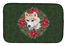 Load image into Gallery viewer, Siberian Husky Poinsetta Wreath Dish Drying Mat – Absorbent, Artistic Kitchen Essentials CK1521DDM