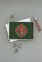 Load image into Gallery viewer, Miniature Pinscher Poinsetta Wreath Greeting Cards -  Blank Note Cards – 8-Pack of Artist-Designed Cards with Envelopes