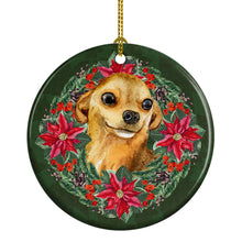 Load image into Gallery viewer, Chihuahua Poinsetta Wreath Ornament - Round Ceramic Ornament – Artist-Designed Keepsake Decoration