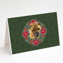 Load image into Gallery viewer, Shar Pei Poinsetta Wreath Greeting Cards -  Blank Note Cards – 8-Pack of Artist-Designed Cards with Envelopes