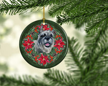 Load image into Gallery viewer, Schnauzer Poinsetta Wreath Ornament - Round Ceramic Ornament – Artist-Designed Keepsake Decoration