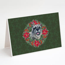 Load image into Gallery viewer, Schnauzer Poinsetta Wreath Greeting Cards -  Blank Note Cards – 8-Pack of Artist-Designed Cards with Envelopes