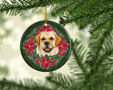 Load image into Gallery viewer, Golden Retriever Poinsetta Wreath Ornament - Round Ceramic Ornament – Artist-Designed Keepsake Decoration
