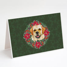 Load image into Gallery viewer, Golden Retriever Poinsetta Wreath Greeting Cards -  Blank Note Cards – 8-Pack of Artist-Designed Cards with Envelopes