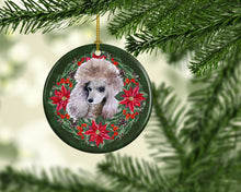 Load image into Gallery viewer, Poodle Poinsetta Wreath Ornament - Round Ceramic Ornament – Artist-Designed Keepsake Decoration