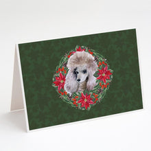 Load image into Gallery viewer, Poodle Poinsetta Wreath Greeting Cards -  Blank Note Cards – 8-Pack of Artist-Designed Cards with Envelopes