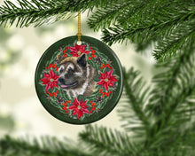 Load image into Gallery viewer, American Akita Poinsetta Wreath Ornament - Round Ceramic Ornament – Artist-Designed Keepsake Decoration