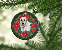 Load image into Gallery viewer, Irish Wolfhound Poinsetta Wreath Ornament - Round Ceramic Ornament – Artist-Designed Keepsake Decoration