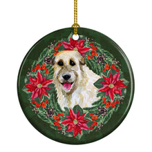 Load image into Gallery viewer, Irish Wolfhound Poinsetta Wreath Ornament - Round Ceramic Ornament – Artist-Designed Keepsake Decoration