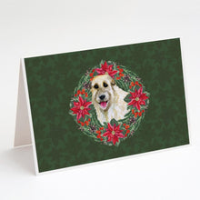 Load image into Gallery viewer, Irish Wolfhound Poinsetta Wreath Greeting Cards -  Blank Note Cards – 8-Pack of Artist-Designed Cards with Envelopes