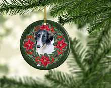 Load image into Gallery viewer, Borzoi Poinsetta Wreath Ornament - Round Ceramic Ornament – Artist-Designed Keepsake Decoration