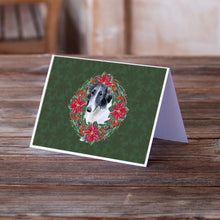 Load image into Gallery viewer, Borzoi Poinsetta Wreath Greeting Cards -  Blank Note Cards – 8-Pack of Artist-Designed Cards with Envelopes